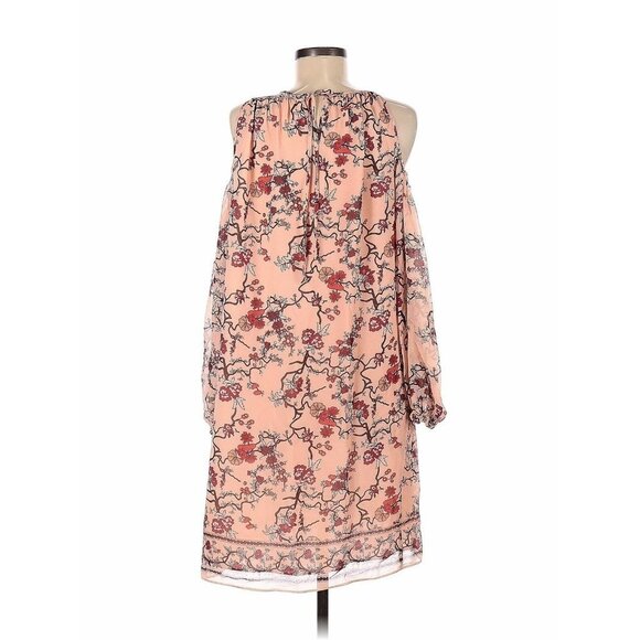Womens dress floral cold shoulder sheath Stretch Sz M peachy Pink Max Edition - Picture 3 of 11